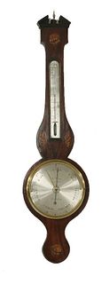 A mahogany inlaid wheel barometer, mid 19th century,
