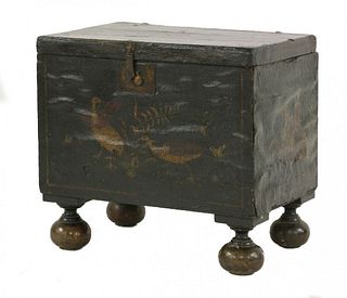 A George III chest, the leather covering with painted
