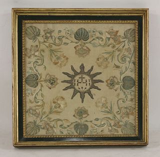 A silkwork embroidered panel, 18th century, possibly