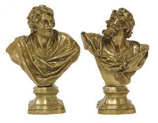After Alessandro Algardi, a pair of gilt bronze busts,