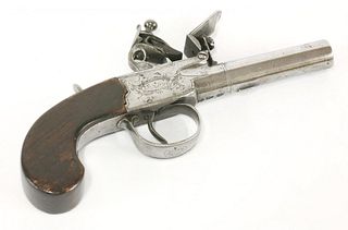 A flintlock pocket pistol, engraved 'Hill, London',