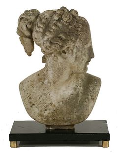 A marble bust of Athena, 19th century, on a recent iron