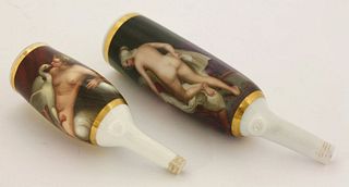 Two erotic porcelain pipes, 19th century, one