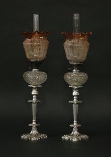 A SINGLE OWNER COLLECTION OF OIL LAMPS A pair of
