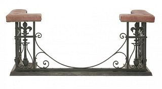 A Victorian wrought iron club fender, with recent