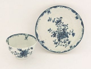A Worcester blue and white Tea Bowl and Saucer,