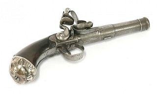 A flintlock pistol, the turned barrel engraved 'I