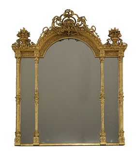 A large gilt overmantel mirror, 19th century, of