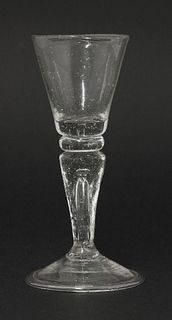 A soda metal Gin Glass, c.1730, having a conical bowl