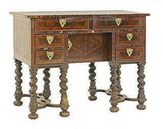 A William & Mary desk, probably walnut or laburnum,