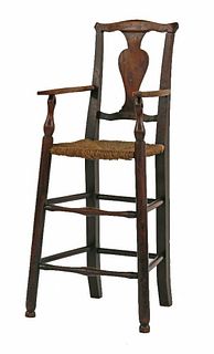 A Victorian fruitwood and ash child's high chair, with
