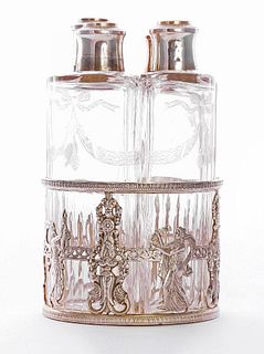A French silver scent bottle set,maker's mark LL with