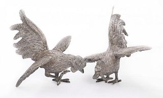 A pair of Mexican metalwares models of cockerels, 925