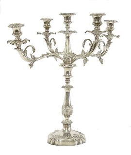 A silver-plated five light candelabrum, by Roberts,