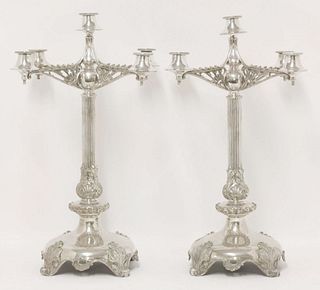 A pair of silver-plated four branch candelabra, by
