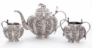 An Indian silver three-piece tea set,Lucknow, c.1900,