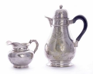 A Chinese export silver coffee pot and milk jug, by CJ