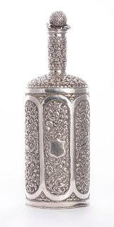 An Indian silver bottle flask, unmarked, probably