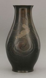A patinated bronze Vase, c.1880, cast and chased with a