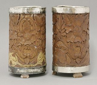 An interesting pair of silver-mounted, Indian bamboo