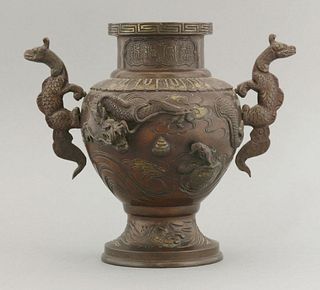A bronze Vase, late 19th century, the ovoid body with
