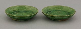 A pair of small green-glazed Dishes, AFCTang-Liao