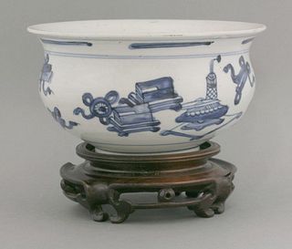 A blue and white Censer,mid 17th century, painted in