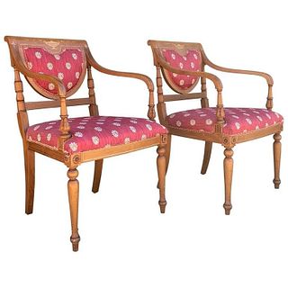 2 Antique Armchairs With Parquetry Inlay by Rossita