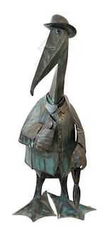 Palace Sized Patinated Copper Pelican Sculpture