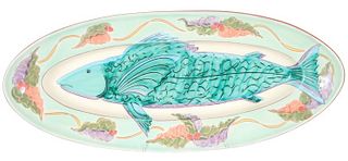 Large Hand-Painted Fish Platter, Signed