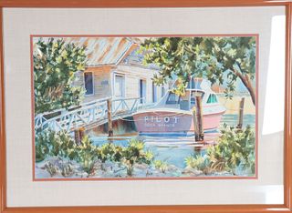 Patricia Lynch, Docked Boat Scene, Watercolor