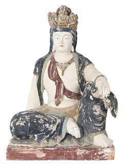 Carved Polychrome Chinese Seated Imperial Figure
