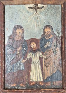 18th C. Antique Icon w/ Religious Figures