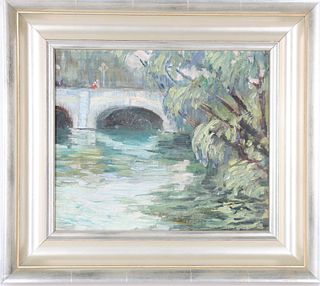 American Oil on Canvas Impressionist River Scene