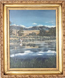 Signed Early 20th C. Rocky Mountain Oil on Canvas