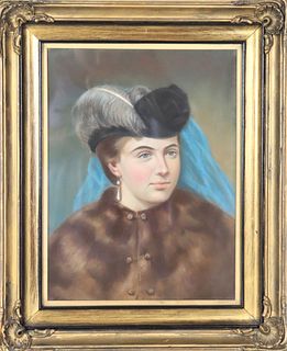 Portrait of Lady in Fur, Oil on Board