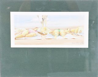 Signed Watercolor Beach Scene