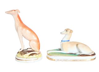 Two 19th C Seated Whippet Figures