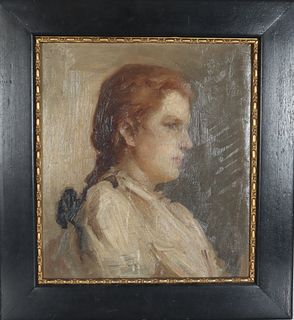 Portrait of a Young Woman, Oil/Board Early 20th C.