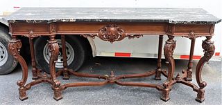 Antique Carved Hardwood & Marble Top Buffet Table