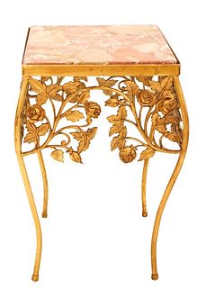 French Floral Gilt & Marble Top Side Table