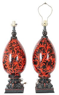 Pair of Italian Hand Painted Ceramic Lamps