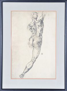 After Michaelangelo Print, Male Nude Study