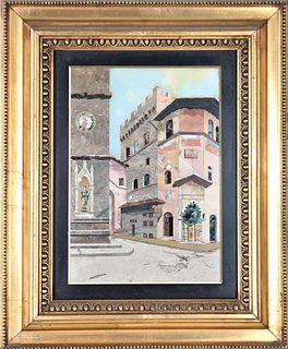 Italian Pietra Dura Plaque, Inlaid City Scene