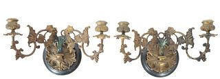 Pair of Brass / Wood Wall Sconces
