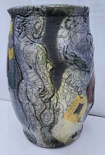 Signed Art Pottery Vase w Nude Women