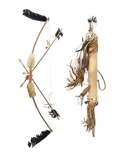 Native American Bow and Arrow with Hide Quiver