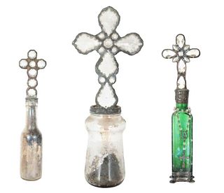 (3) Mounted Beveled Glass Crosses