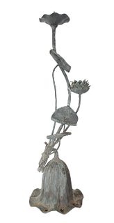 Japanese Bronze Candlestick w/ Flower Motif