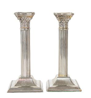 Antique English Corinthian Column Candle Holders